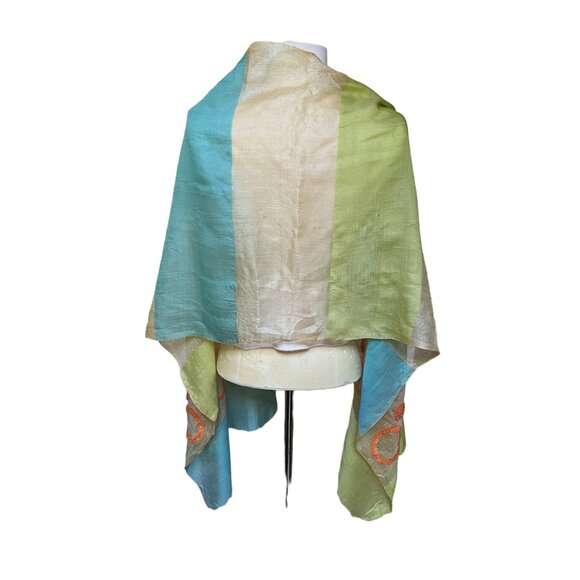 Rising Tide Handcrafted Sheer Scarf With Burnout Velvet Circles & Wide Colorful - Picture 6 of 8